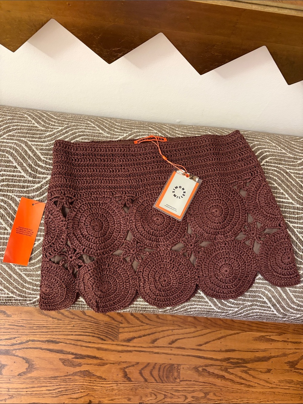 NWT Simon Miller Beep Beep knit crochet mini skirt choco brown, size S - Picture 3 of 3